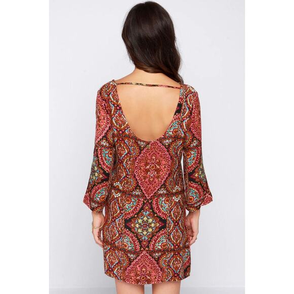 Billabong Gypsy Sol Multi Print Moroccan Paisley Festival Mini Dress womens M - Picture 10 of 17